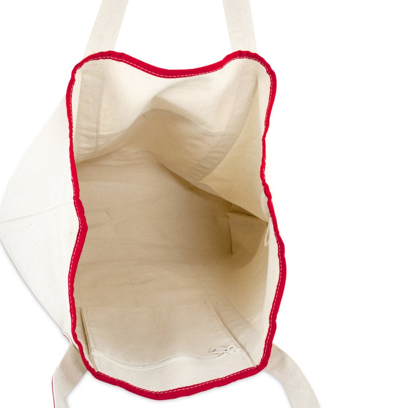 DALIX 22" Extra Large Shopping Tote Bag w Outer Pocket in Red and Natural - Image 5